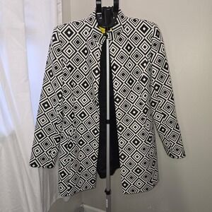 Vintage Flores & Flores Geometric Black White Graphic Wool Jacket Y2K Size‎ 10